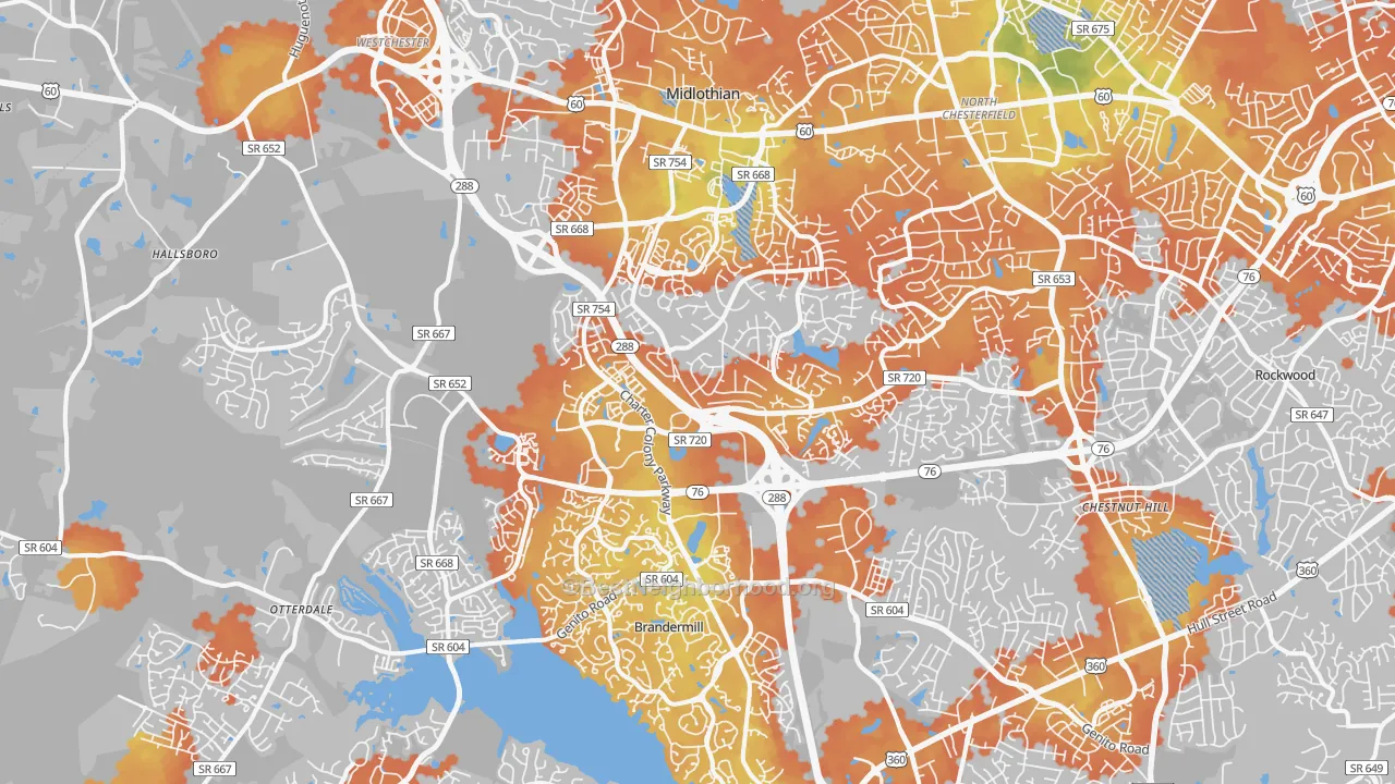 Bike Grade map of Midlothian, VA