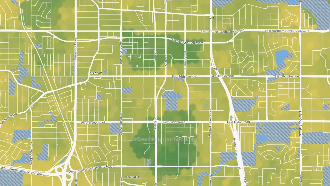 Bike Grade map of Midtown, Anchorage, AK