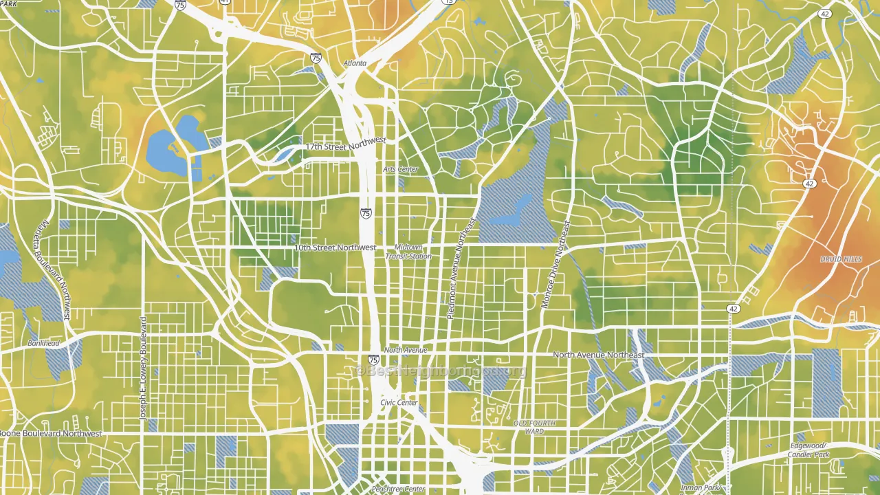 Bike Grade map of Midtown Atlanta, Atlanta, GA