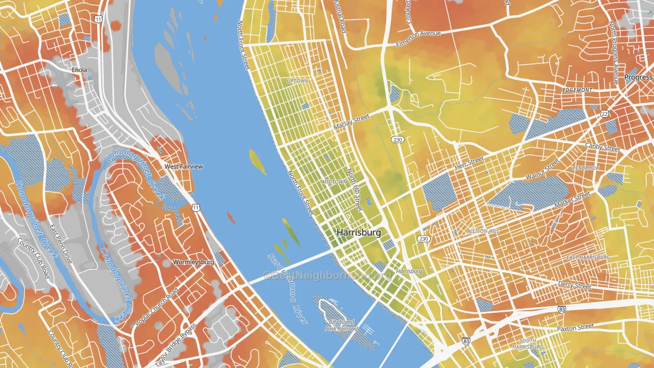 Bike Grade map of Midtown Harrisburg, Harrisburg, PA