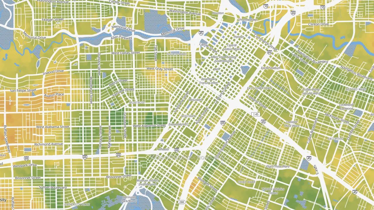 Bike Grade map of Midtown, Houston, TX