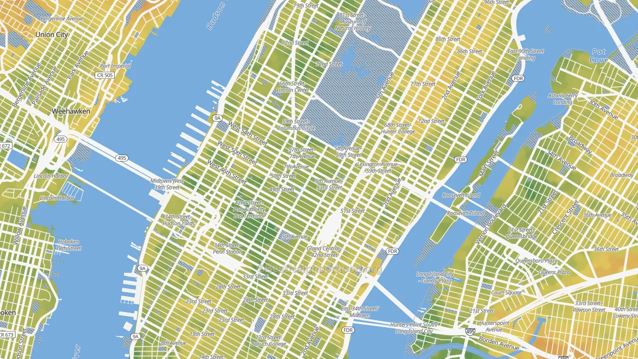 Bike Grade map of Midtown, Manhattan, NY