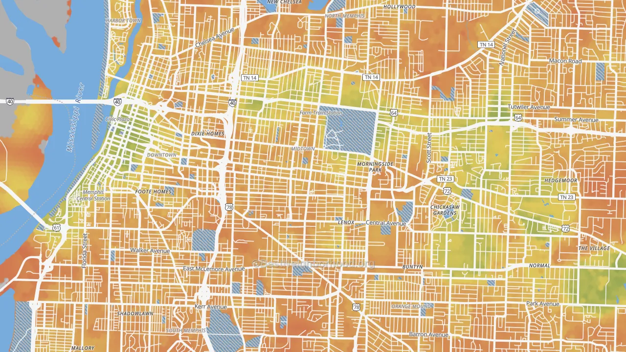 Bike Grade map of Midtown-Memphis, Memphis, TN