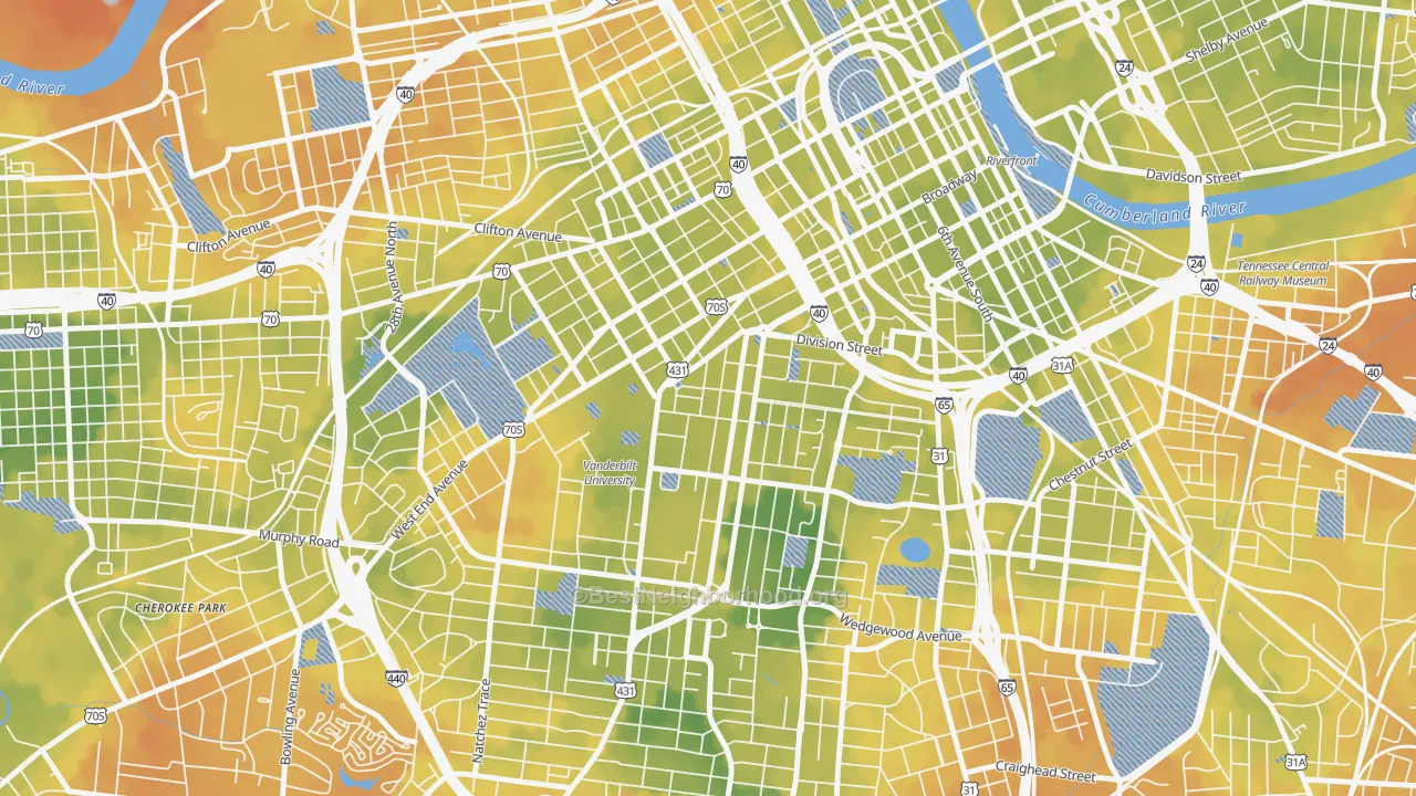 Bike Grade map of Midtown-Nashville, Nashville, TN