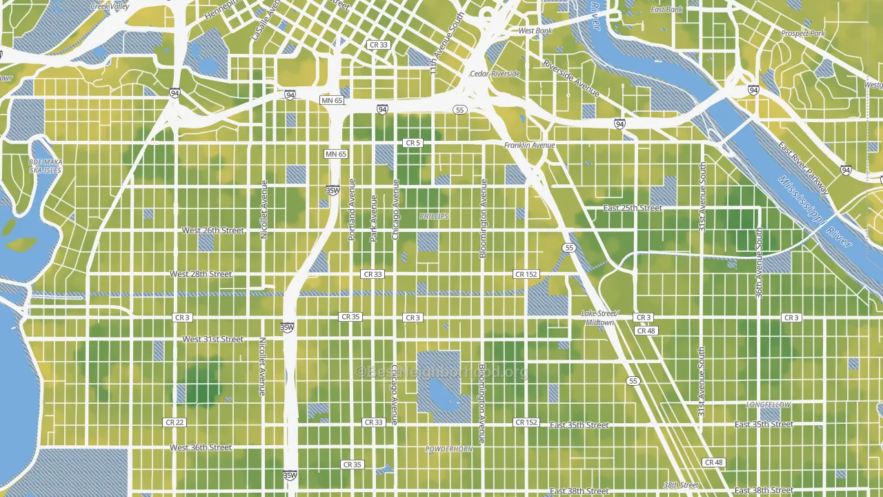 Bike Grade map of Midtown Phillips, Minneapolis, MN