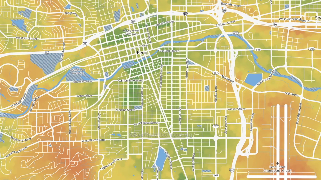 Bike Grade map of Midtown, Reno, NV