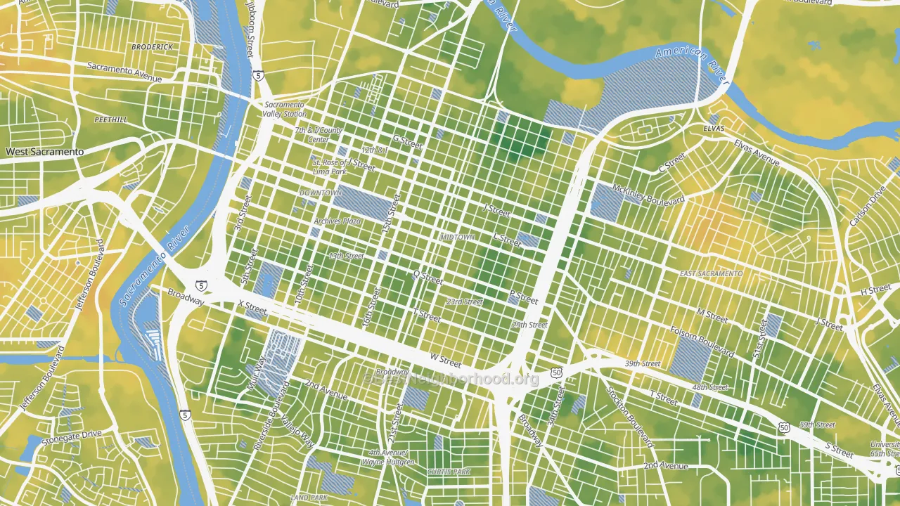 Bike Grade map of Midtown, Sacramento, CA