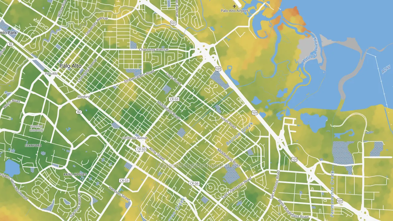 Bike Grade map of Midtown-San Jose, Palo Alto, CA