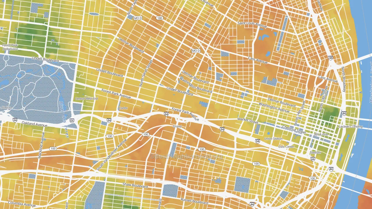 Bike Grade map of Midtown St. Louis, St. Louis, MO