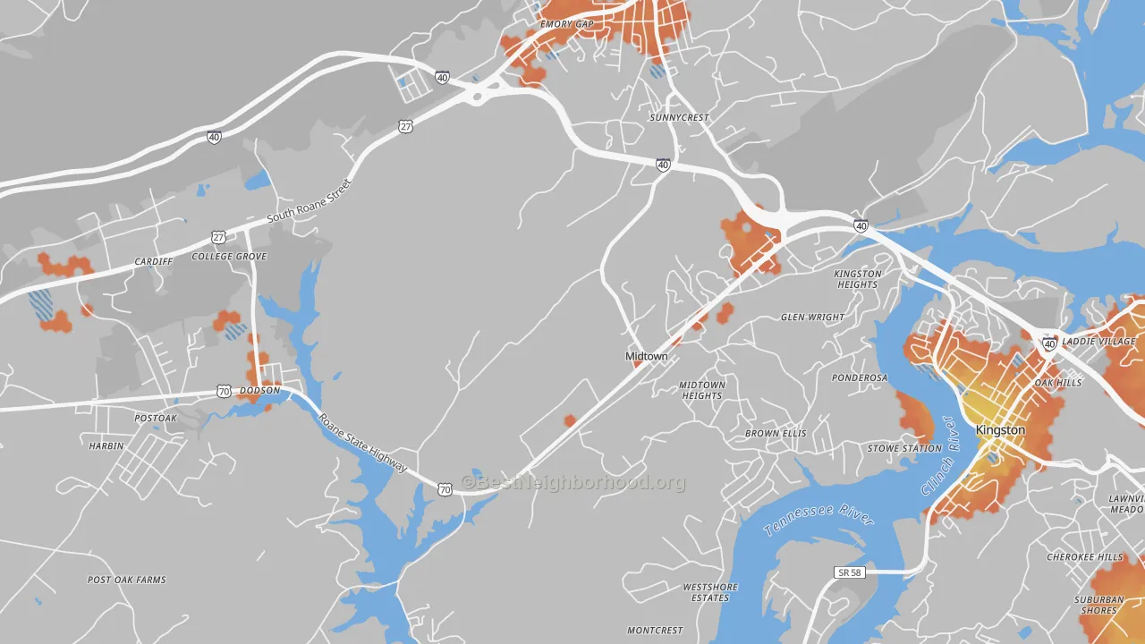 Bike Grade map of Midtown, TN
