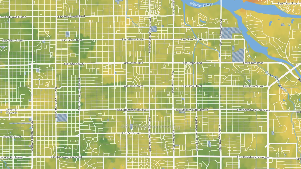 Bike Grade map of Midtown, Tucson, AZ