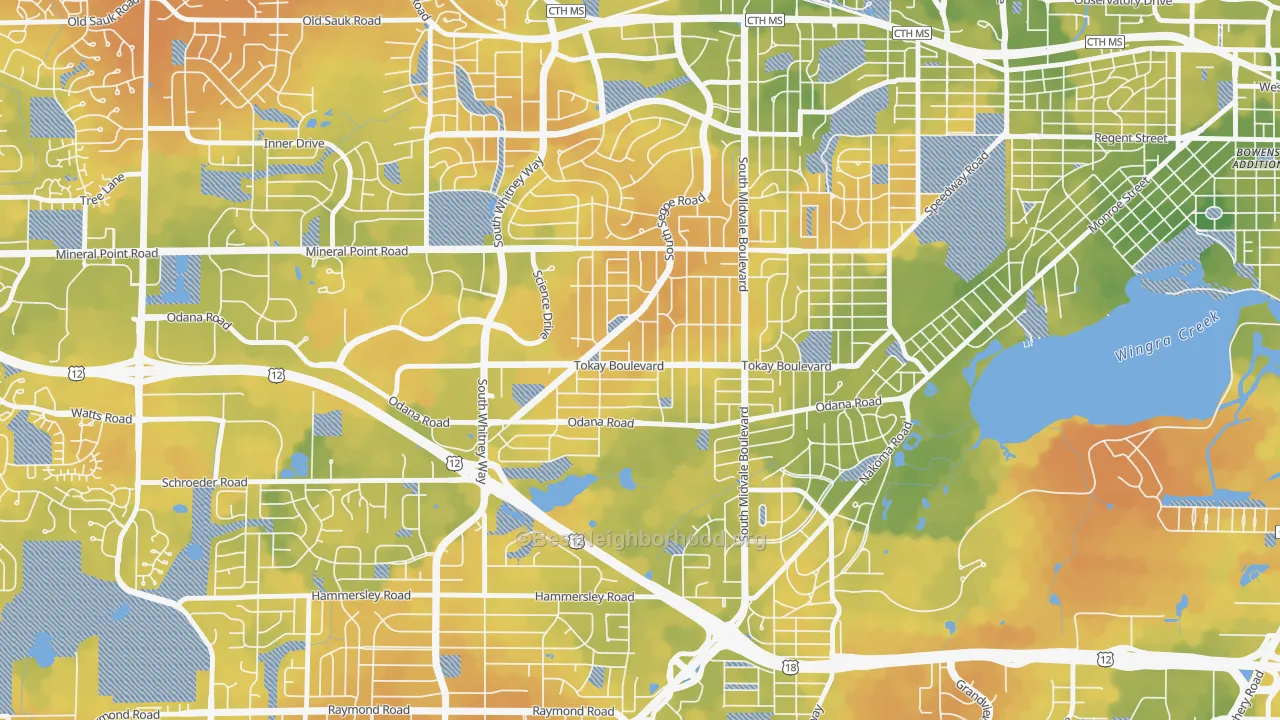 Bike Grade map of Midvale Heights, Madison, WI