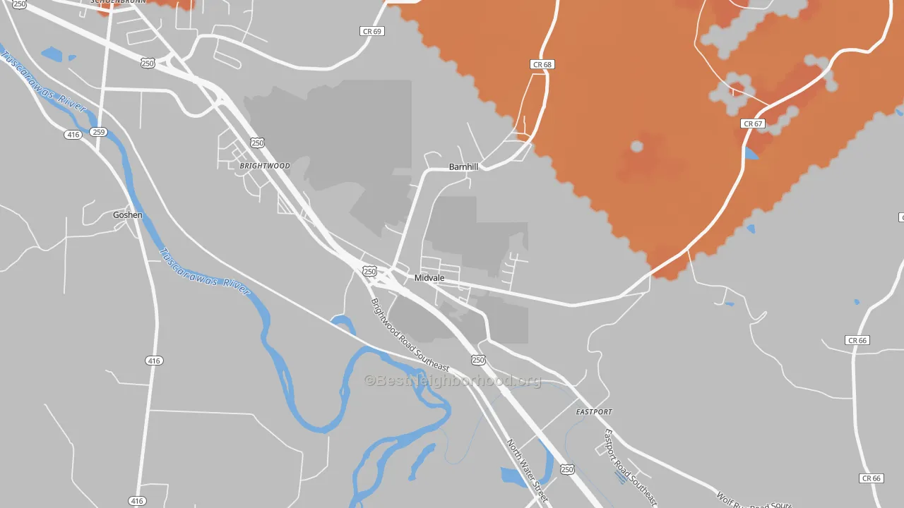 Bike Grade map of Midvale, OH