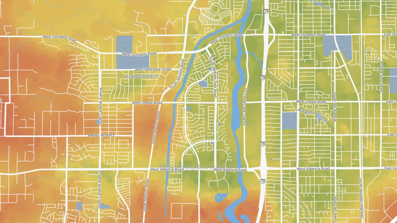 Bike Grade map of Midvale Park, Tucson, AZ