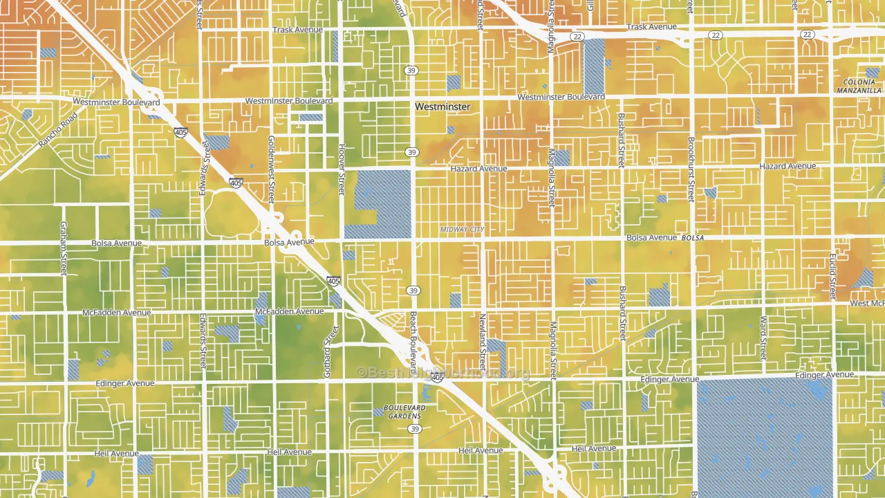 Bike Grade map of Midway City, CA