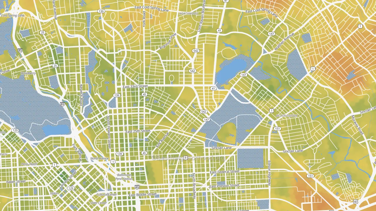 Bike Grade map of Midway-Coldstream, Baltimore, MD