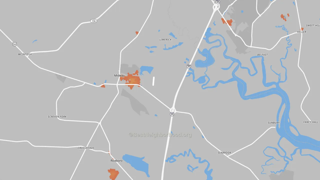 Bike Grade map of Midway, GA