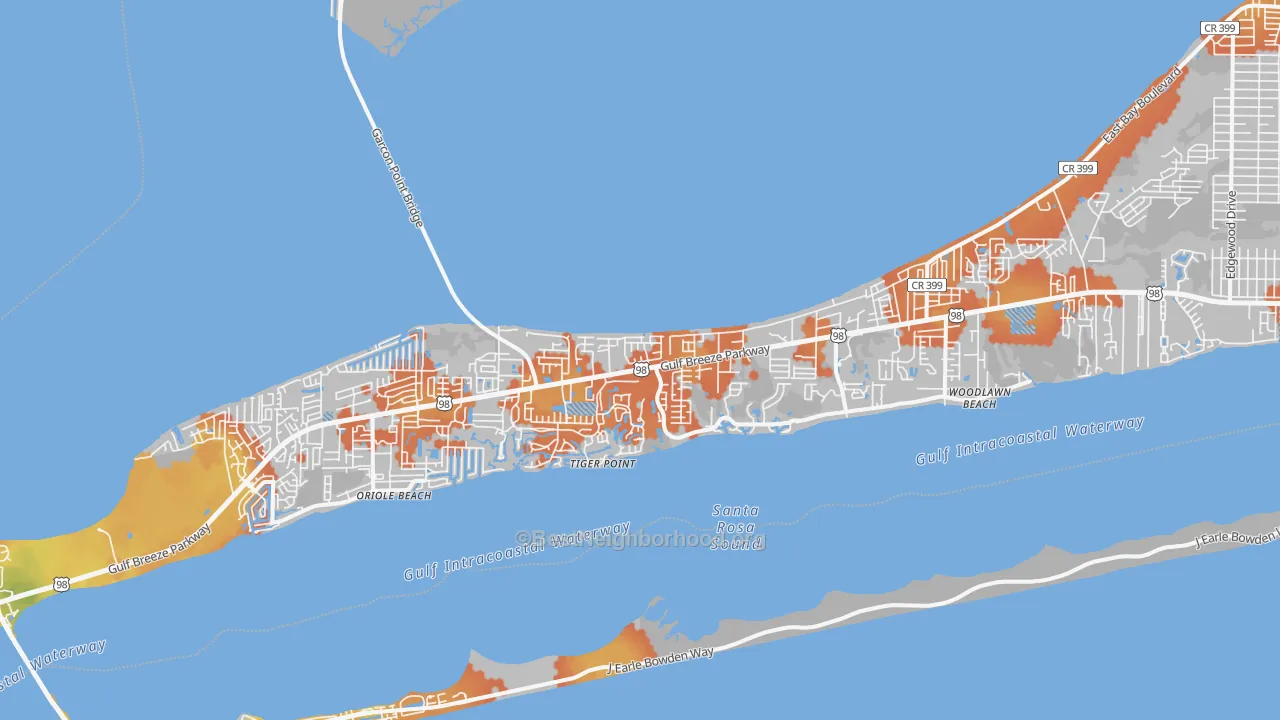 Bike Grade map of Midway, Gulf Breeze, FL