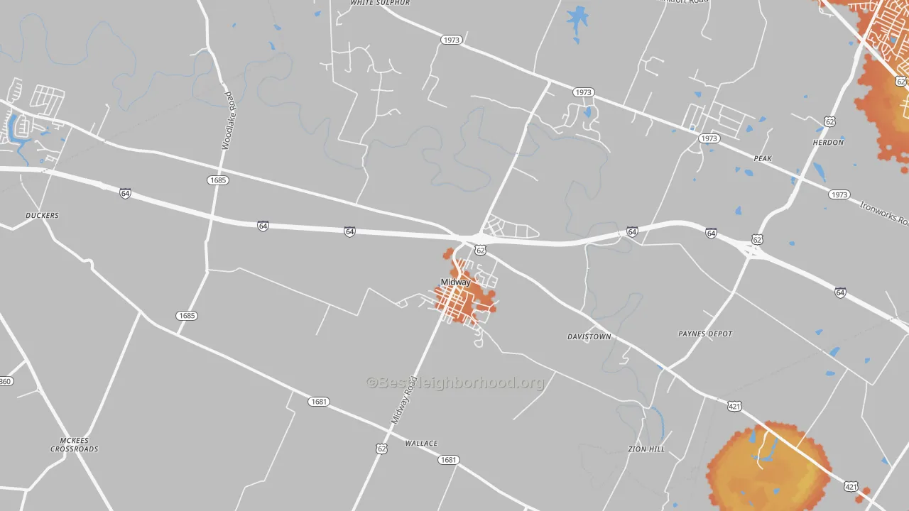 Bike Grade map of Midway, KY