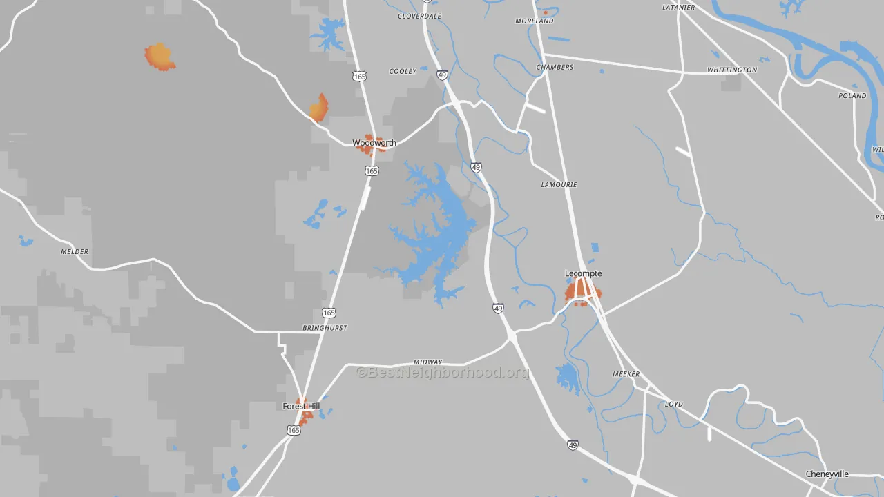 Bike Grade map of Midway, LA