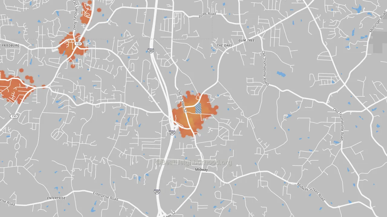 Bike Grade map of Midway, NC
