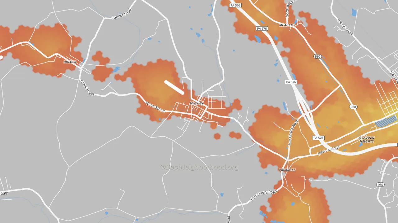 Bike Grade map of Midway, PA