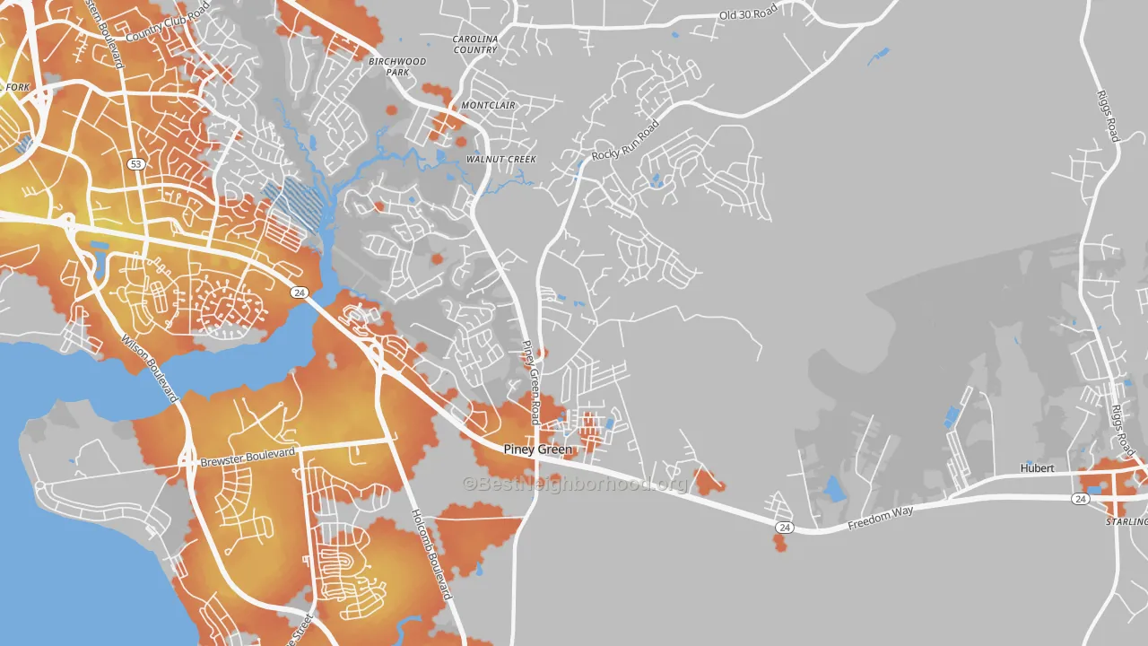 Bike Grade map of Midway Park, NC