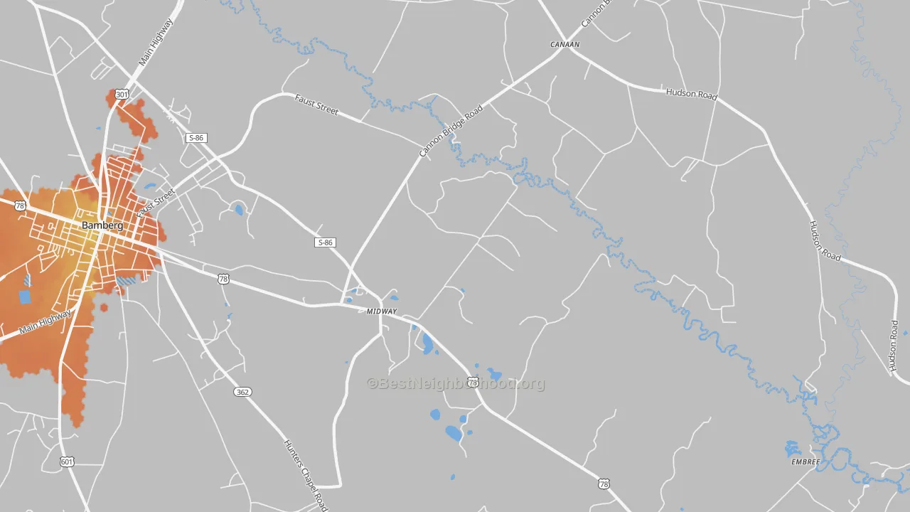 Bike Grade map of Midway, SC