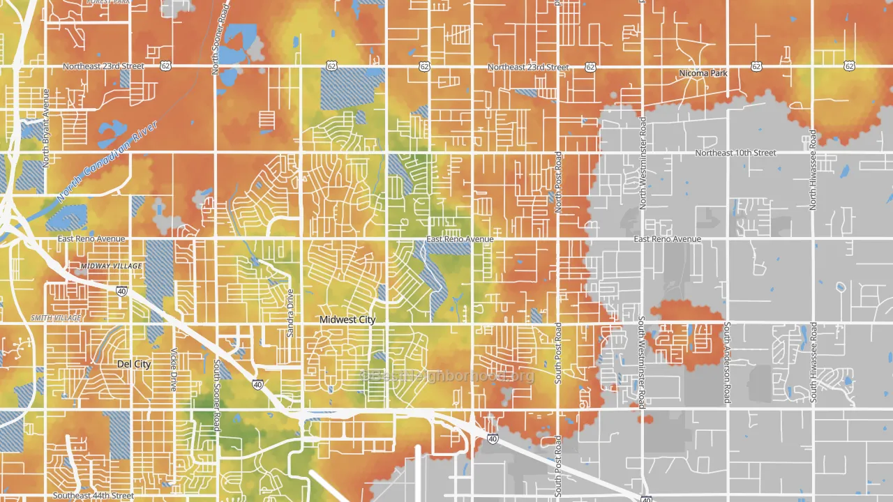 Bike Grade map of Midwest City, OK