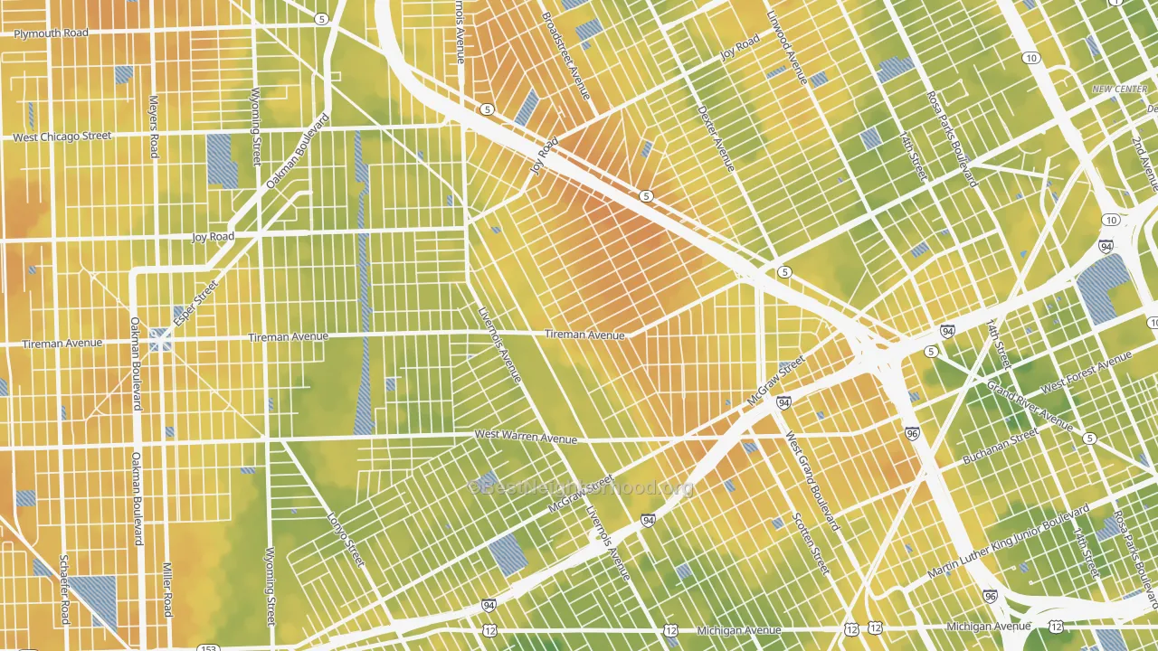 Bike Grade map of Midwest, Detroit, MI