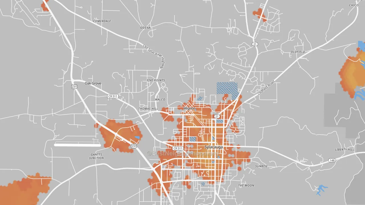 Bike Grade map of Mignon, AL