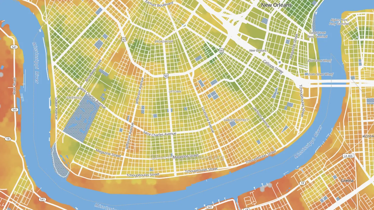 Bike Grade map of Milan, New Orleans, LA