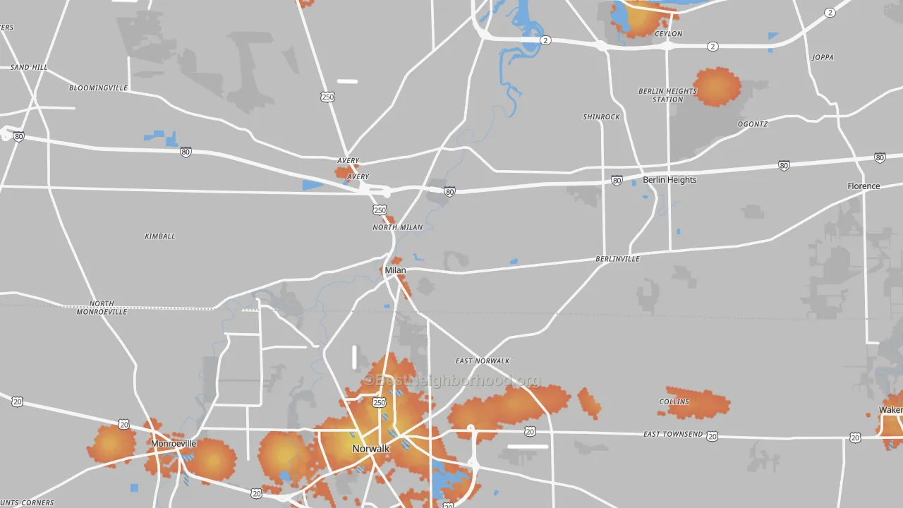 Bike Grade map of Milan, OH