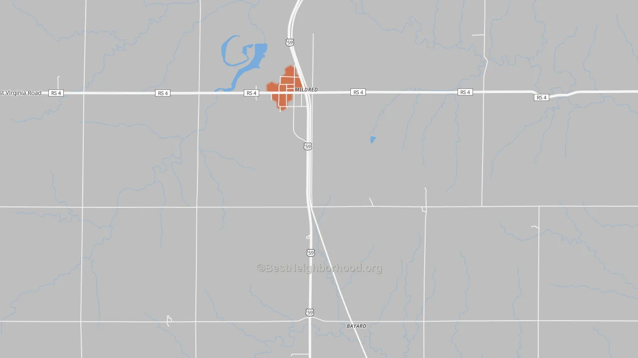 Bike Grade map of Mildred, KS