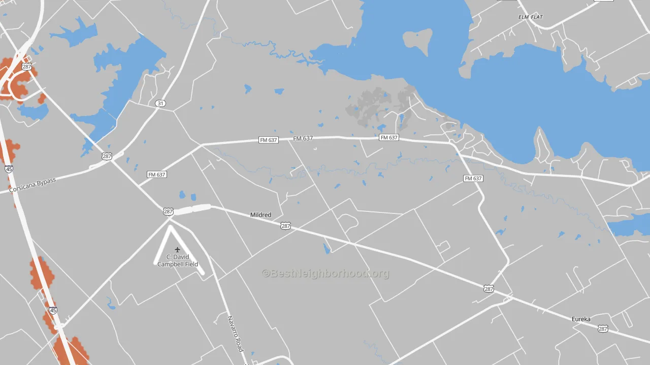 Bike Grade map of Mildred, TX