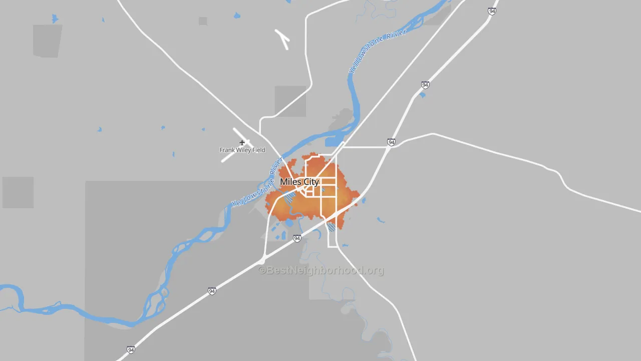 Bike Grade map of Miles City, MT