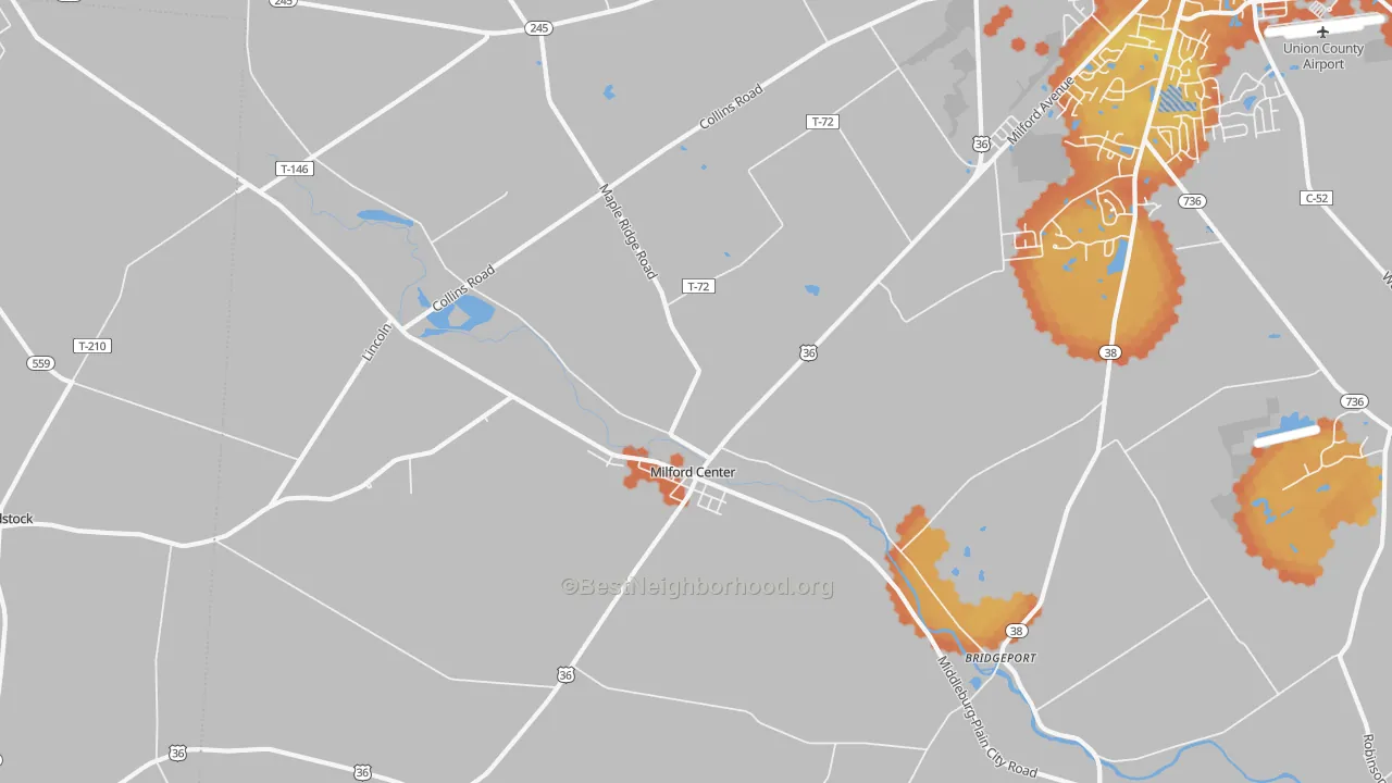 Bike Grade map of Milford Center, OH
