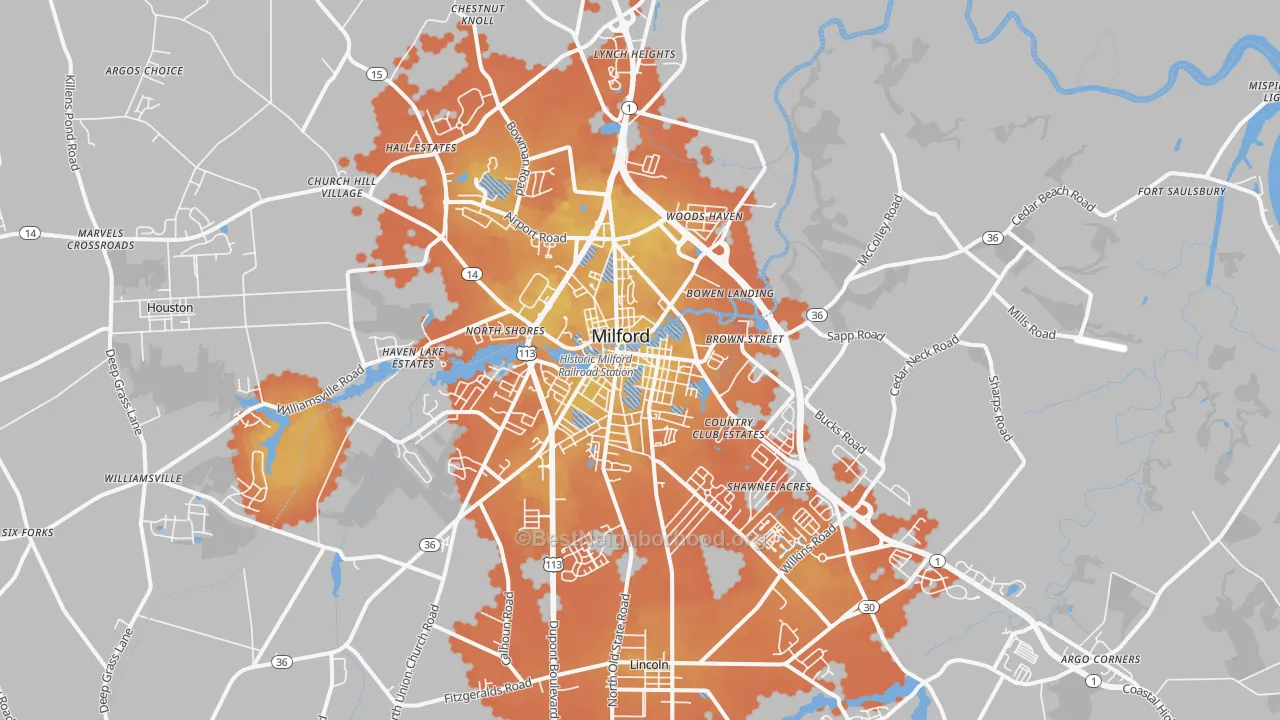 Bike Grade map of Milford, DE