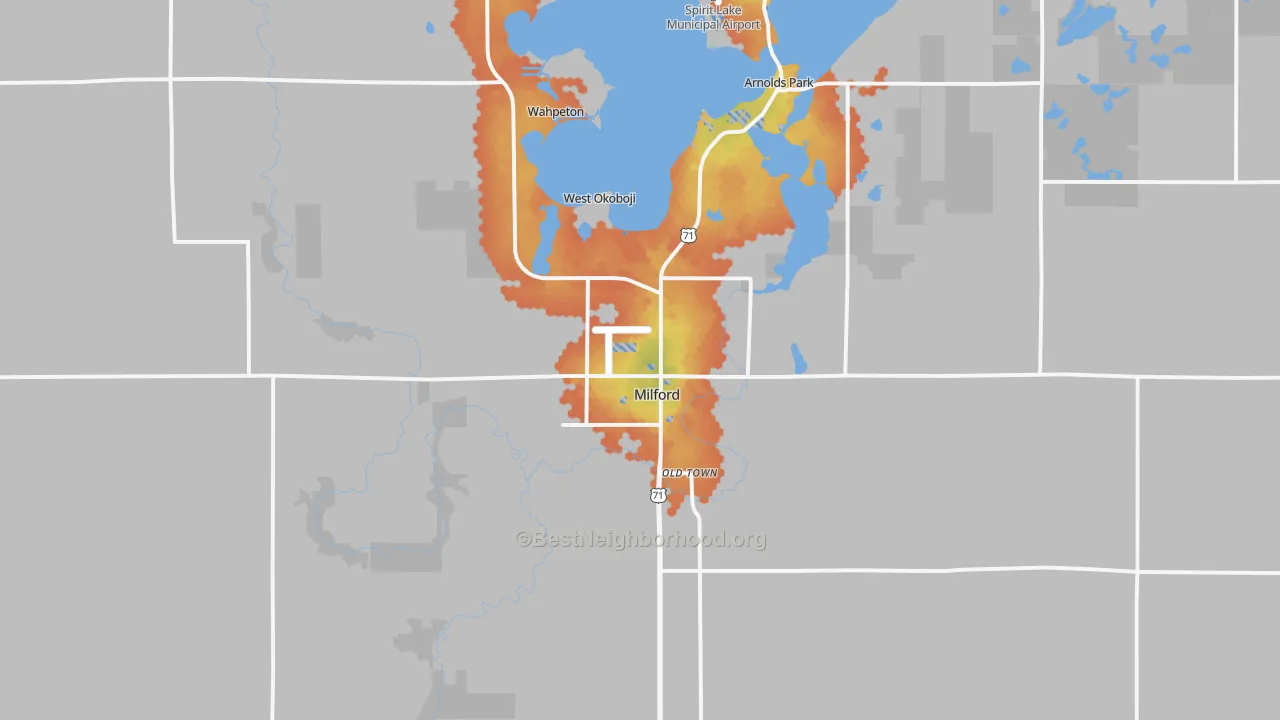 Bike Grade map of Milford, IA