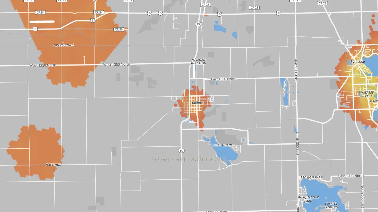 Bike Grade map of Milford, IN