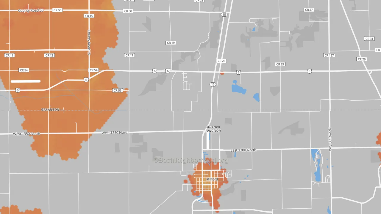 Bike Grade map of Milford Junction, IN