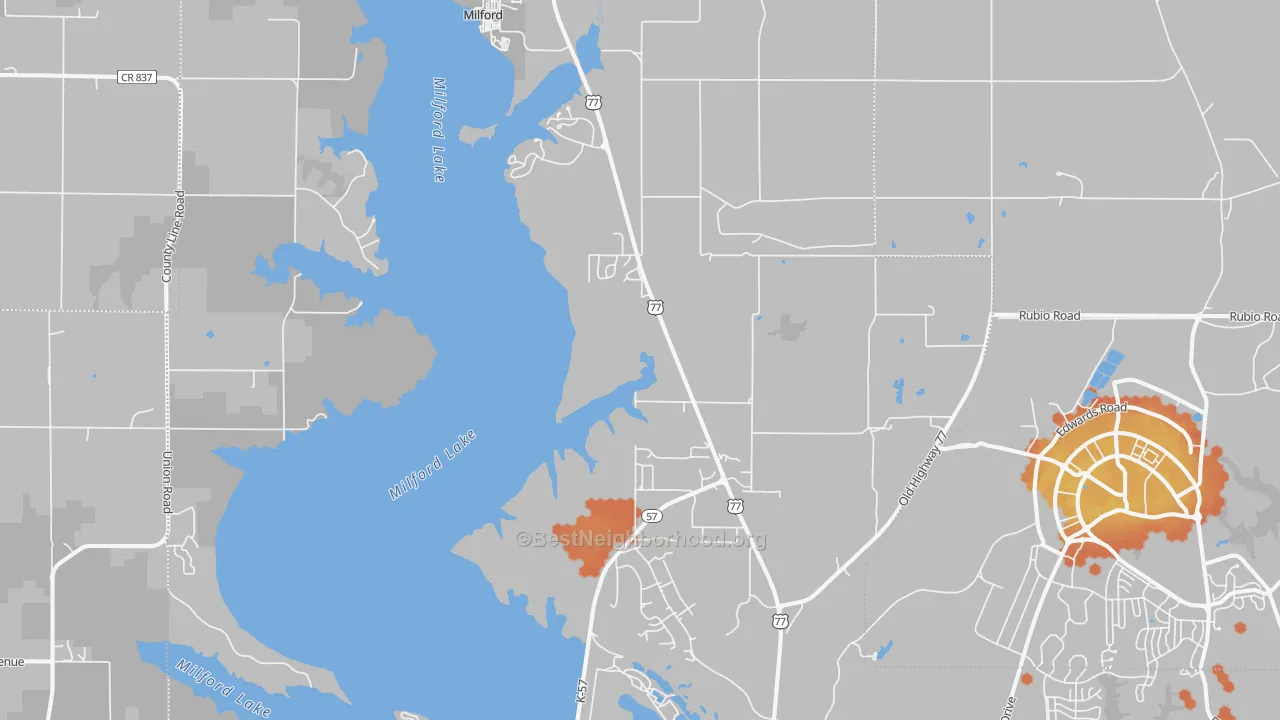 Bike Grade map of Milford, KS