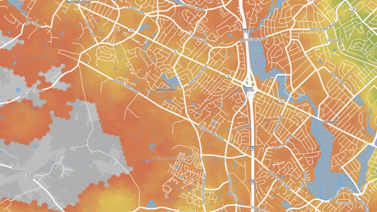 Bike Grade map of Milford Mill, MD