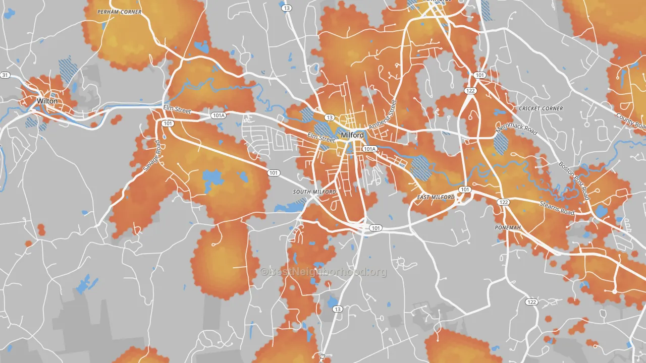 Bike Grade map of Milford, NH
