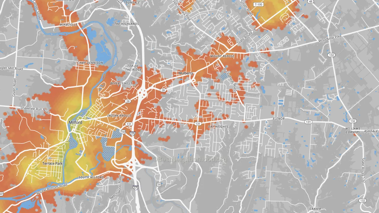 Bike Grade map of Milford, OH