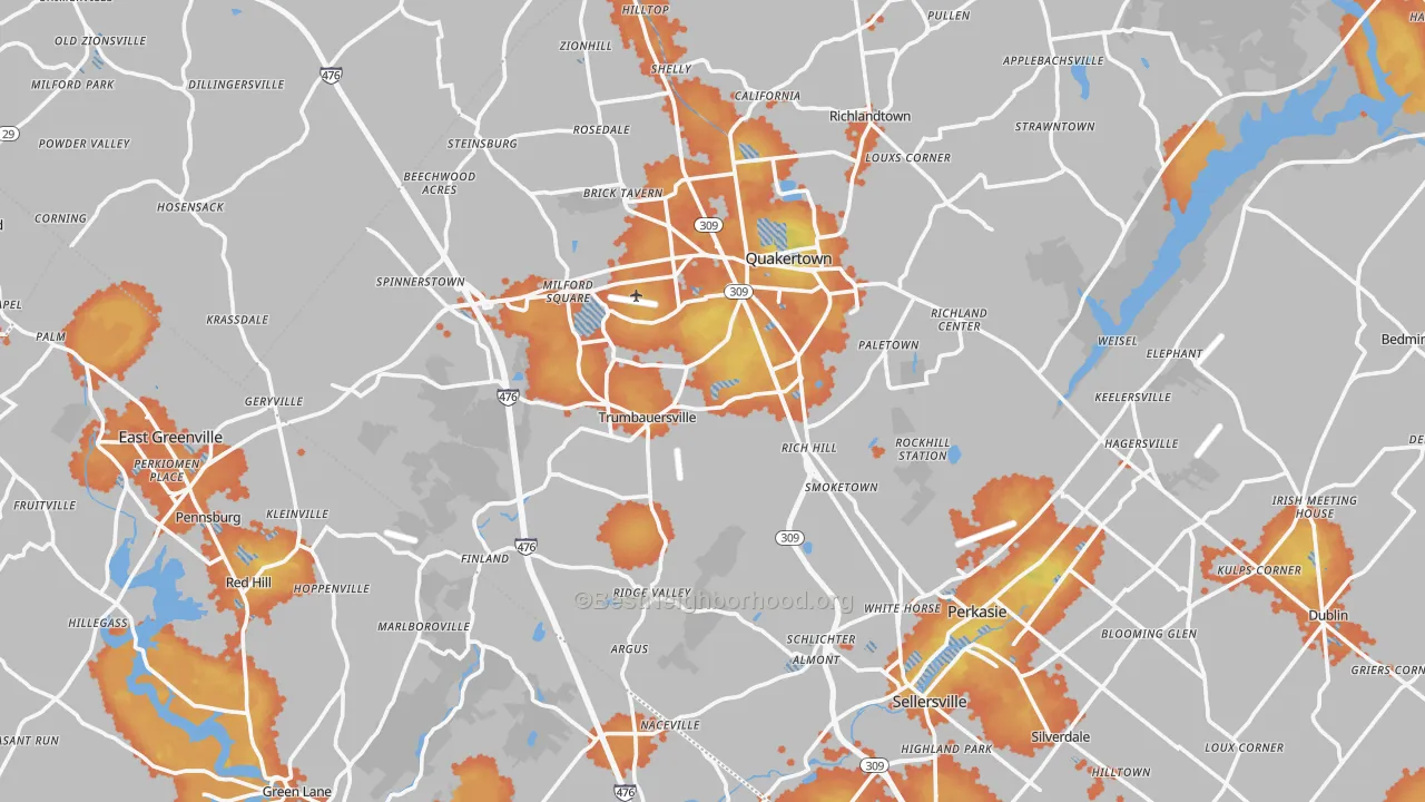 Bike Grade map of Milford Square, PA