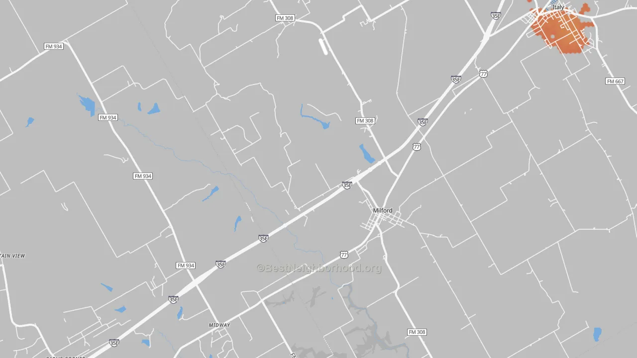 Bike Grade map of Milford, TX