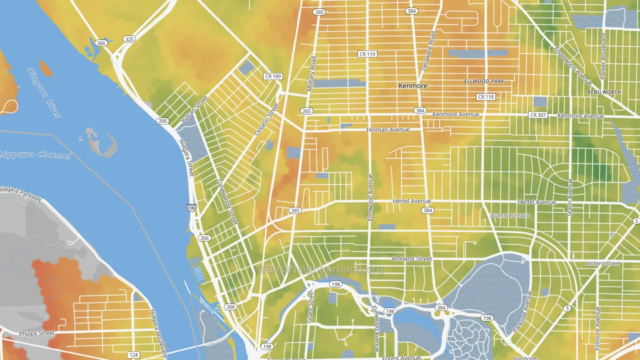 Bike Grade map of Military, Buffalo, NY