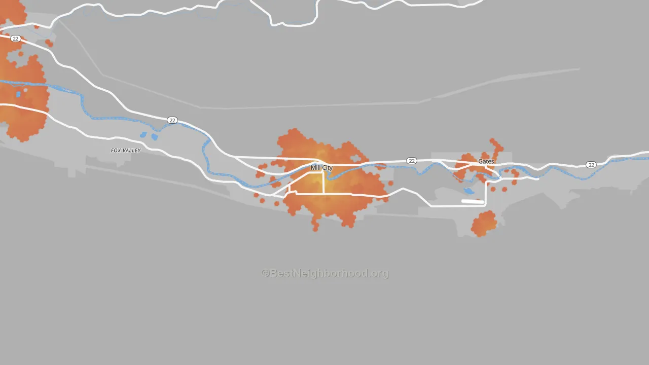Bike Grade map of Mill City, OR