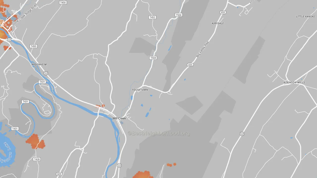 Bike Grade map of Mill Creek, PA